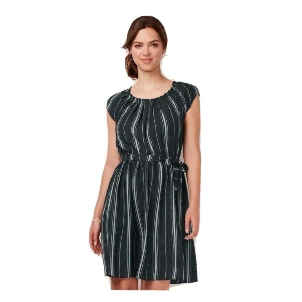 LC Lauren Conrad Dress Navy Blue Gray Striped Size XXL 2X Pleated A Line New - Picture 1 of 6